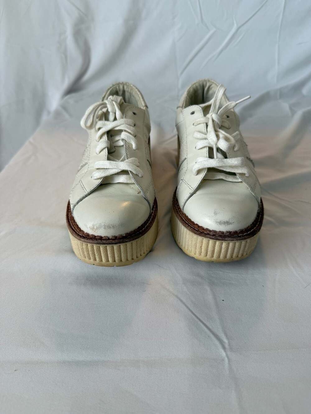 Dolce Vita White Platform Sneakers with Brown Trim